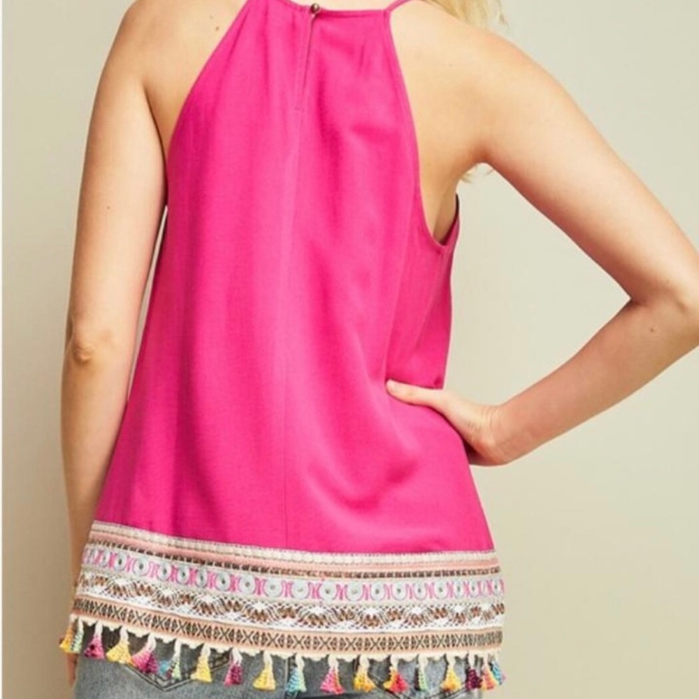 GIDDY UP GLAMOUR Hot Pink Fringe Halter Top - Picture 9 of 9